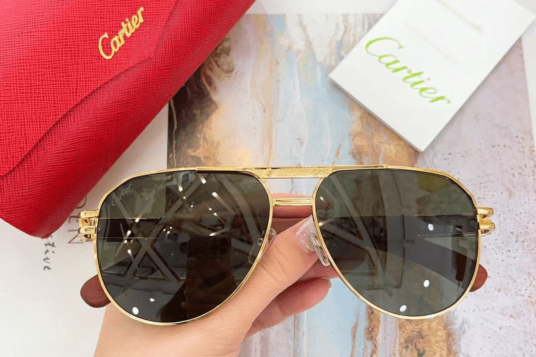 Cartier Smooth And Brushed golden-finish metal, green lenses