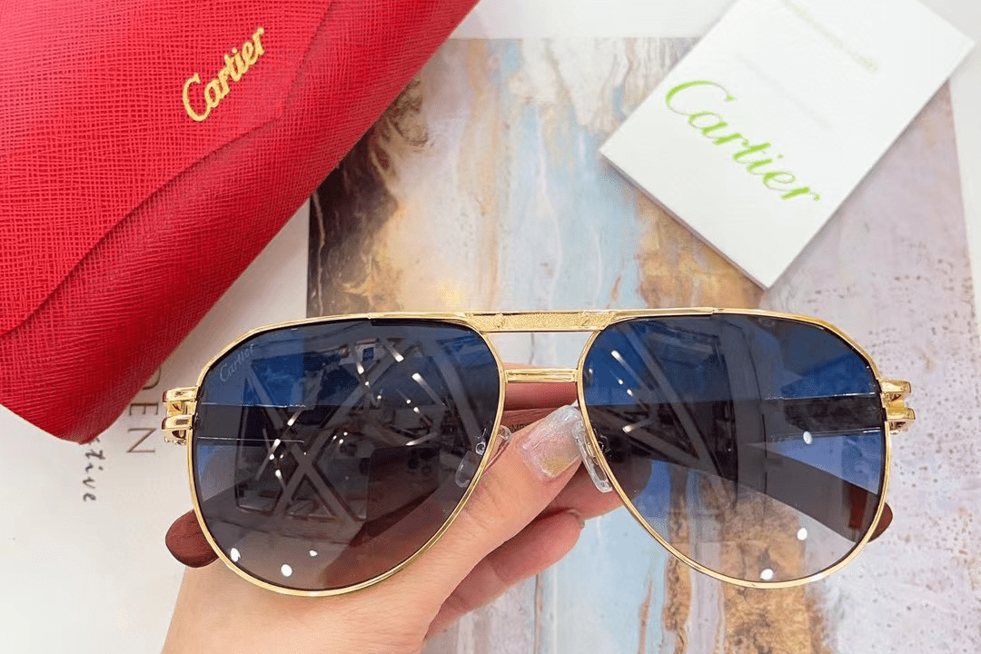 Cartier Smooth And Brushed golden-finish metal, Black and Puple Mixed lenses