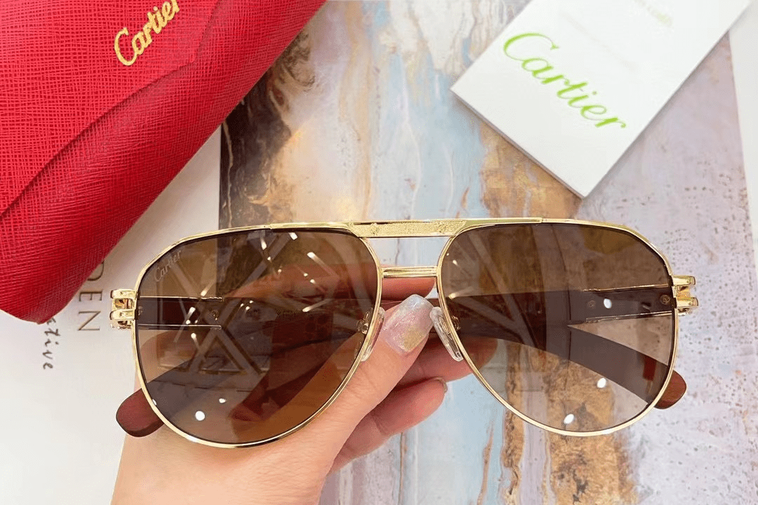 Cartier Smooth And Brushed golden-finish metal, brown lenses