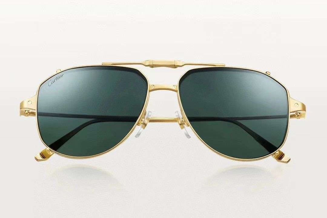 Cartier sunglasses, half-rimmed metal, smooth and brushed golden finish, lenses (3 Colours).